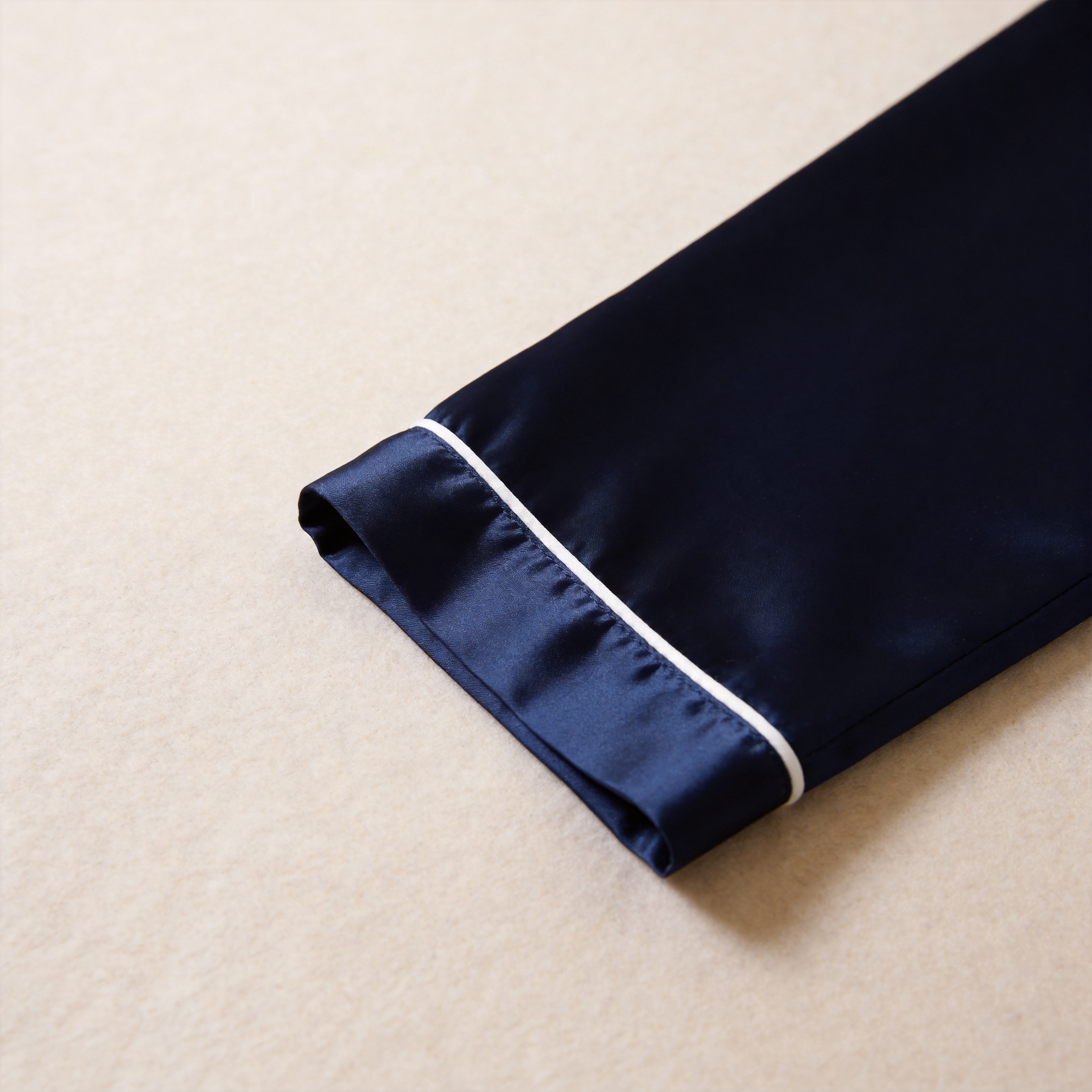Solid Navy Satin Long Sleeve Couple Button-Down Pajamas