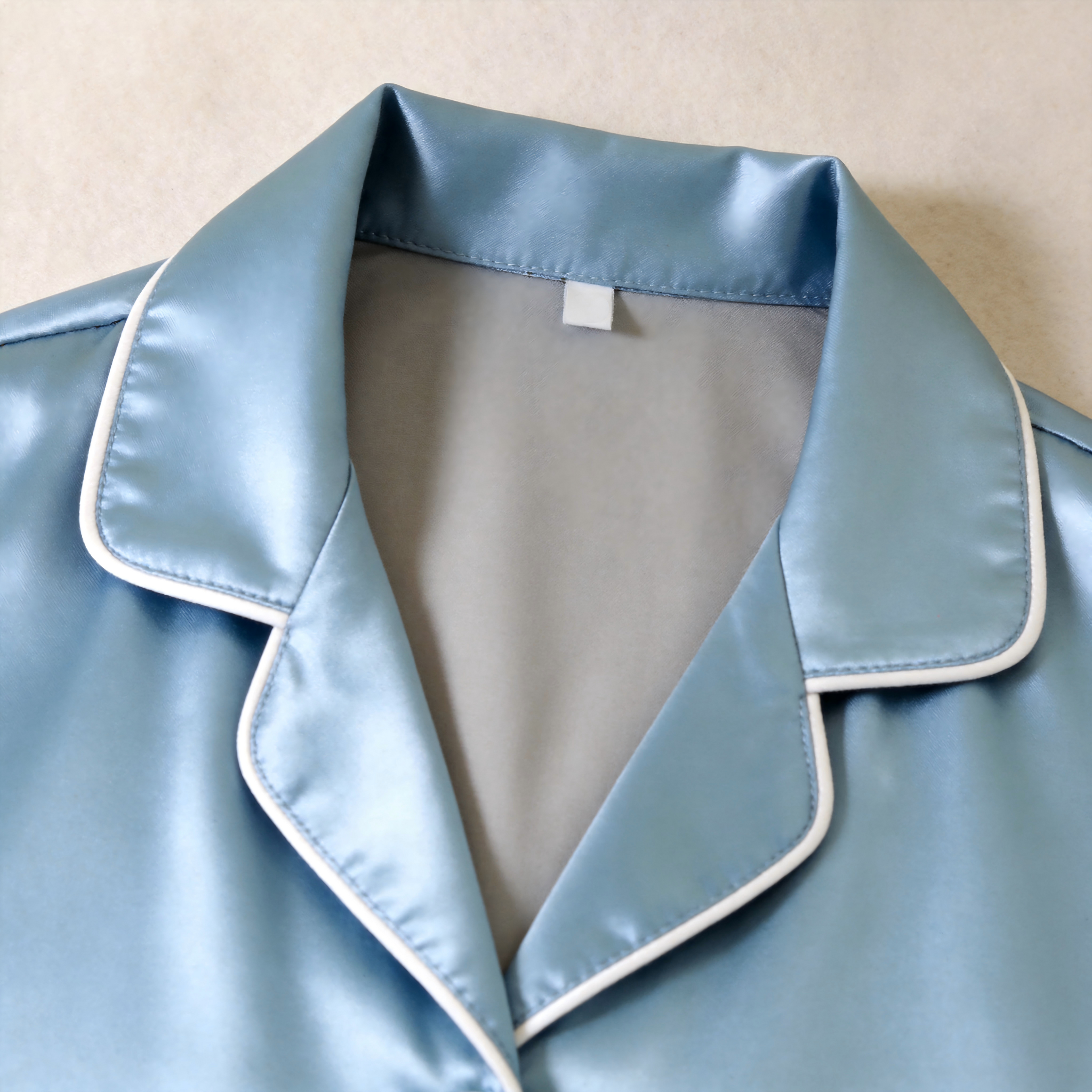 Solid BabyBlue Satin Long Sleeve Couple Button-Down Pajamas