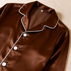 Solid Chocolate Satin Long Sleeve Couple Button-Down Pajamas