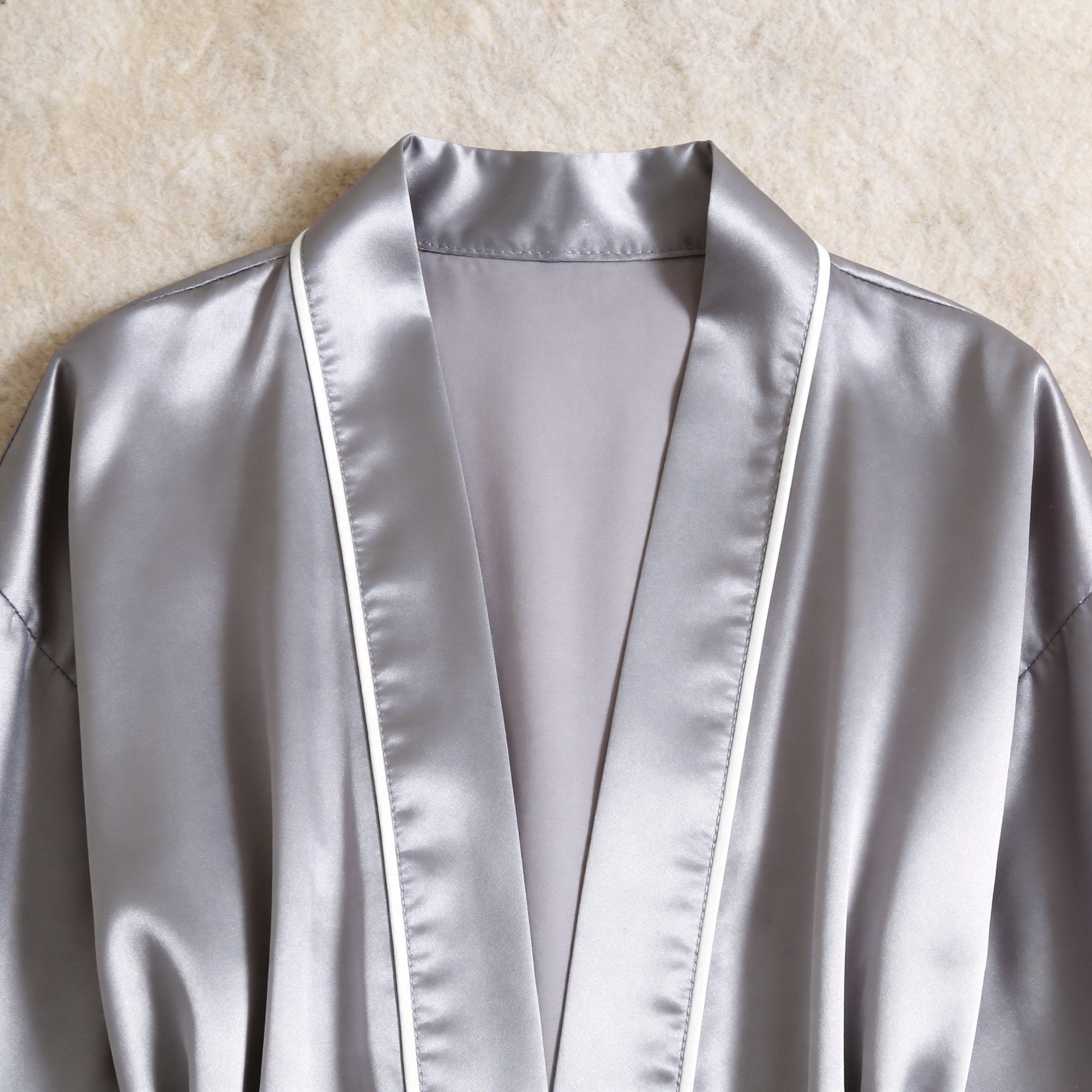 Solid Moonlight Silver Satin 3-Piece Sleepwear Set for Women - Robe, Camisole & Shorts