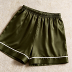 Solid Sage Green Satin 3-Piece Sleepwear Set for Women - Robe, Camisole & Shorts