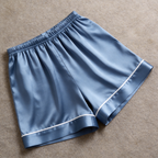 Solid Dusty Blue Satin 3-Piece Sleepwear Set for Women - Robe, Camisole & Shorts