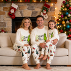 Beige Christmas Pattern Print Christmas Pajamas Set With Grinch and Funny Text Print