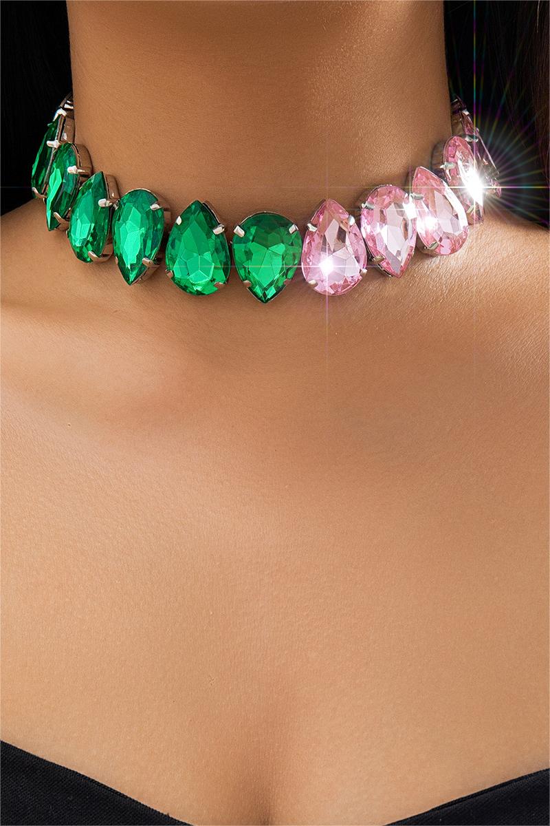 Stud Heart Shape Faux Pink Crystal Necklace
