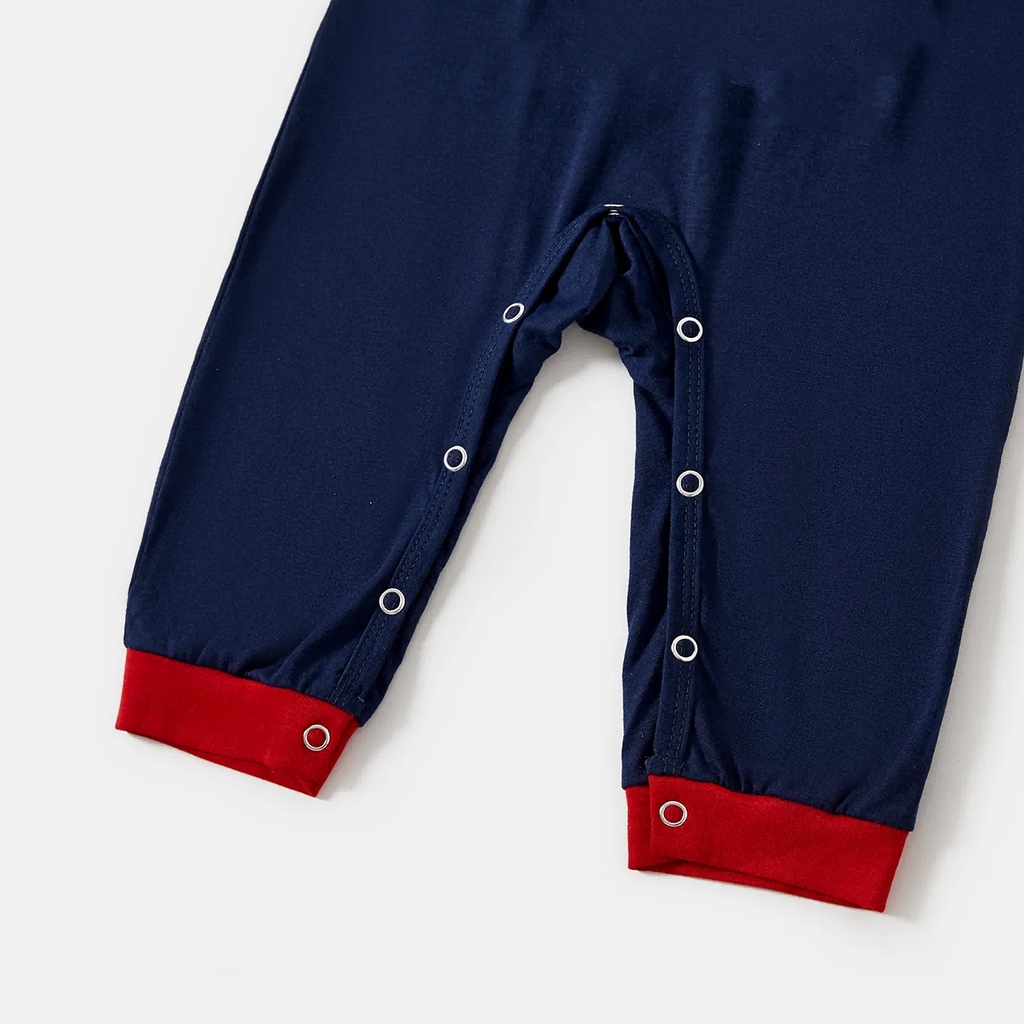 "2026 Christmas Crew" Text and Santa Hat Prints Blue Long Sleeves Top with Red and Blue Plaid Pants Christmas Matching Pajamas