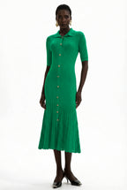 Jersey Flapped Metal Button Midi Dress