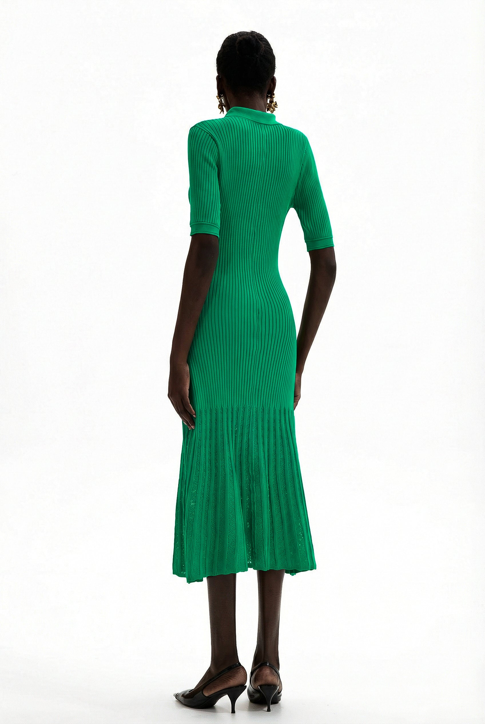 Jersey Flapped Metal Button Midi Dress