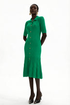 Jersey Flapped Metal Button Midi Dress