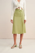 Silk Print Midi Skirt Green
