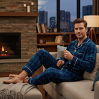 Family Christmas Blue Plaid Button-Front Pajamas Sets