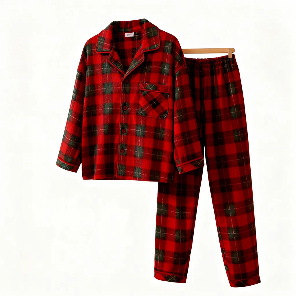 Red and Green Plaid Couple Button Up Long-sleeve Pajamas Sets