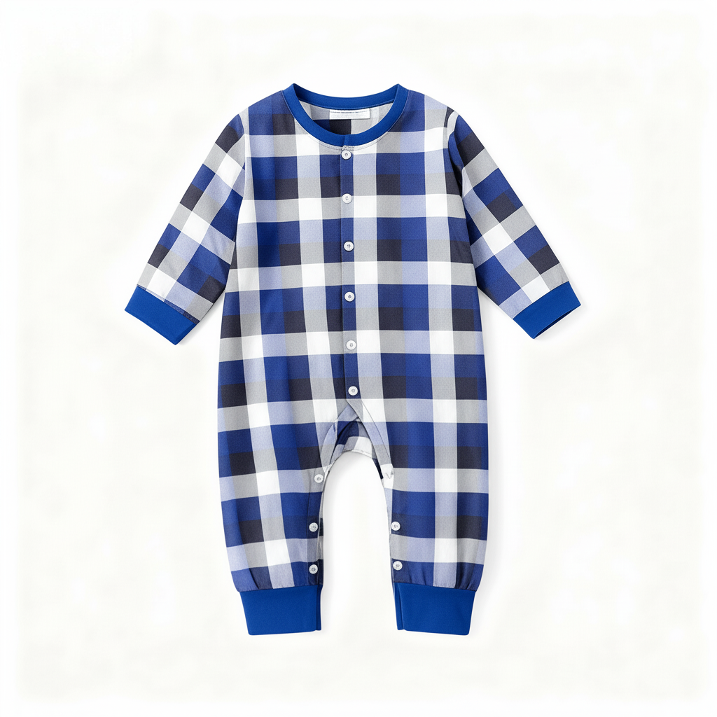 Holiday Family Button-down Christmas Blue and White Plaid Pajamas Set