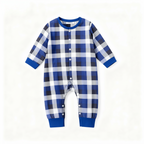 Holiday Family Button-down Christmas Blue and White Plaid Pajamas Set