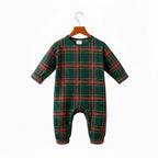 Holiday Pajamas Set for Whole Family – Gray Button-Neck Tee & Green Red Plaid Pants