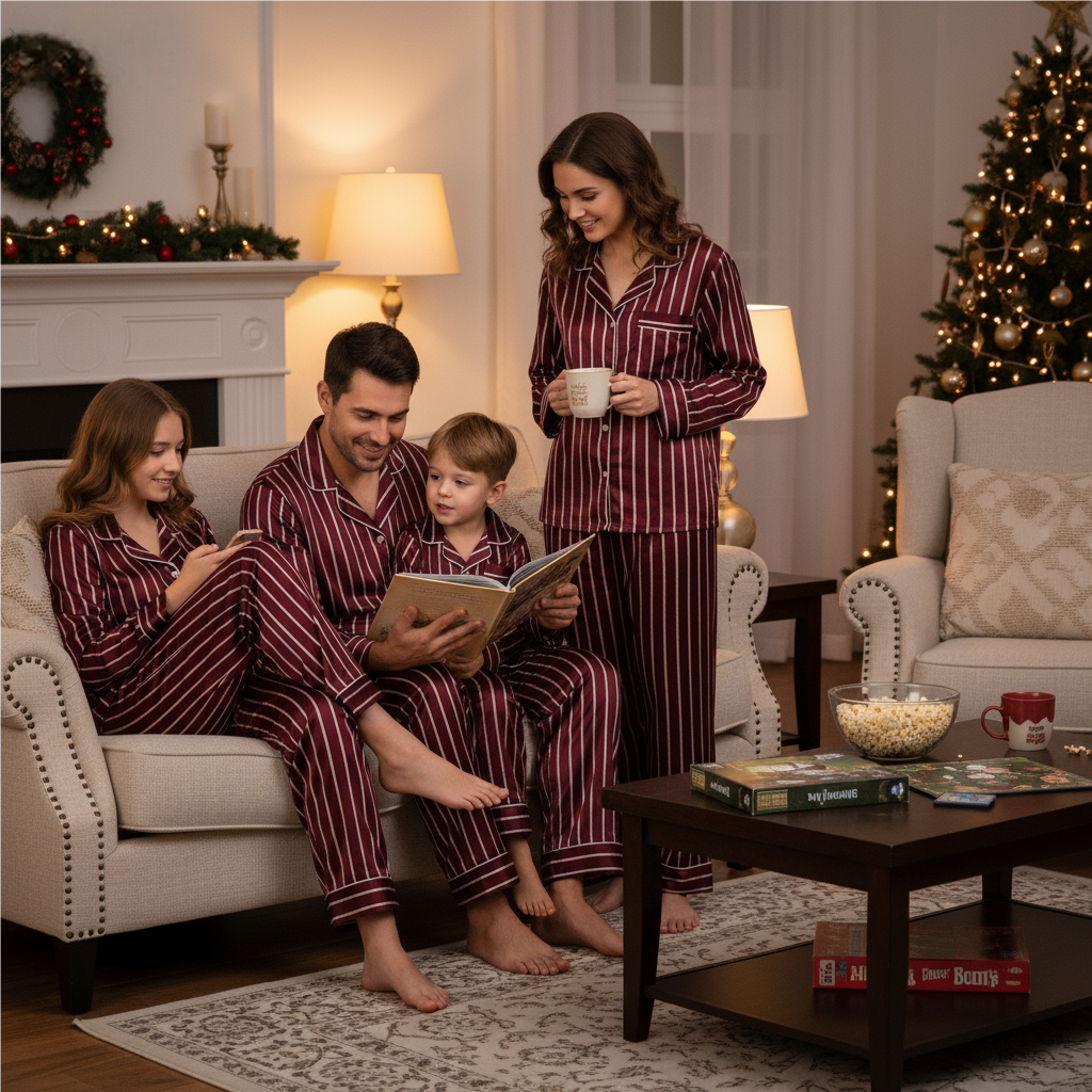 Elegant Satin Gray Pajama Set for the Whole Family