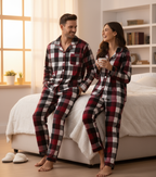 Family Christmas Red and White Plaid Button-Front Pajamas Sets