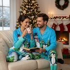 Festive Button-Up Couple Christmas Pajamas Set